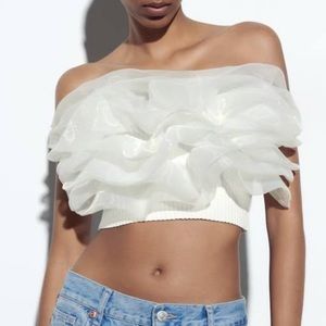 Zara White Organza Crop Top